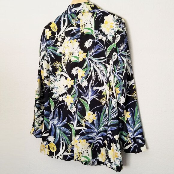 Zara Basic Floral Print Silky Satin Open Front Blazer Jacket M Vibrant Tropical - Picture 6 of 16